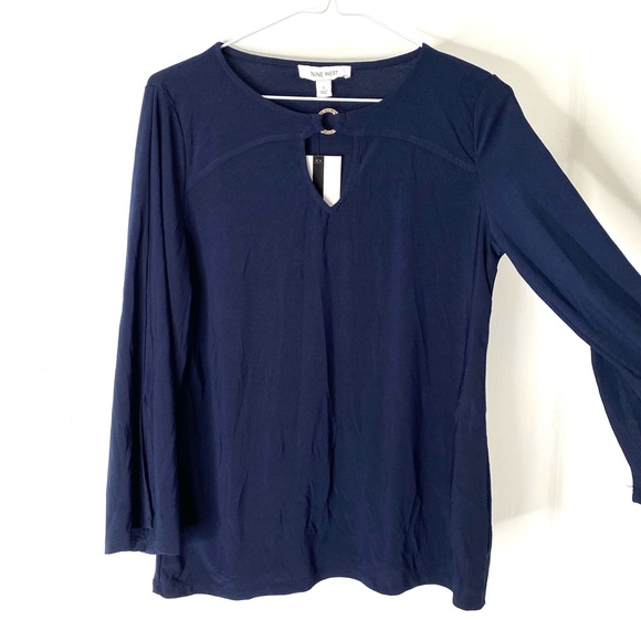 Nine West Midnight Blue Keyhole Ring Blouse NWT - Picture 5 of 8